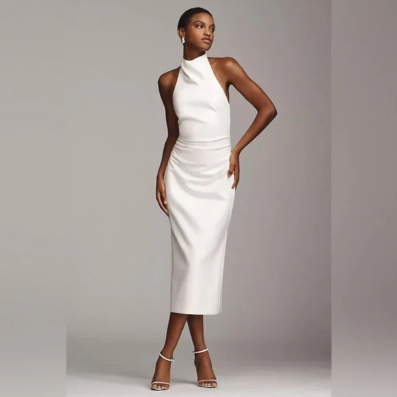 BHLDN HOLLY FAUX LEATHER HALTER MIDI DRESS SMALL